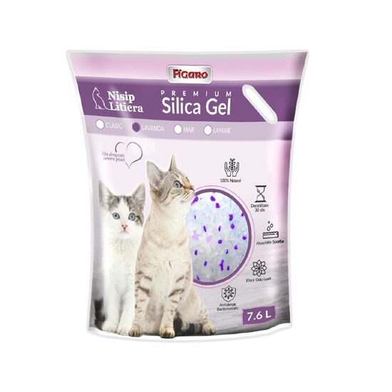 ASTERNUT PENTRU LITIERA PISICI NISIP SILICA-GEL FIGARO PREMIUM 7.6L-LAVANDA