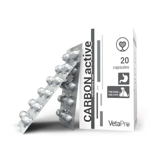 VETAPRO CARBON ACTIVE 250MG 20CAPS/CUT SUPORT GASTROINTESTINAL CAINI SI PISICI
