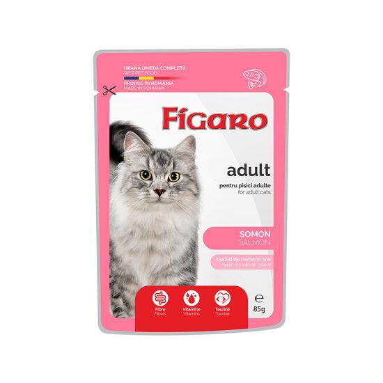 FIGARO HRANA UMEDA COMPLETA CU SOMON PENTRU PISICI ADULTE PLIC 85G