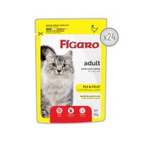 FIGARO HRANA UMEDA COMPLETA CU PUI SI FICAT PENTRU PISICI ADULTE - 24 PLICURI x 85G
