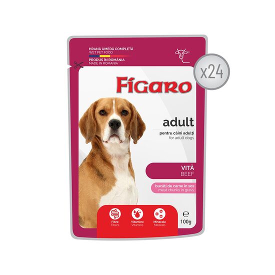 FIGARO HRANA UMEDA COMPLETA CU VITA PENTRU CAINI ADULTI - 24 PLICURI x 100G