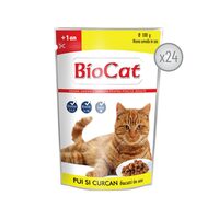 BIOCAT HRANA UMEDA PENTRU PISICI CU PUI&CURCAN IN SOS - 24 PLICURI x 100G