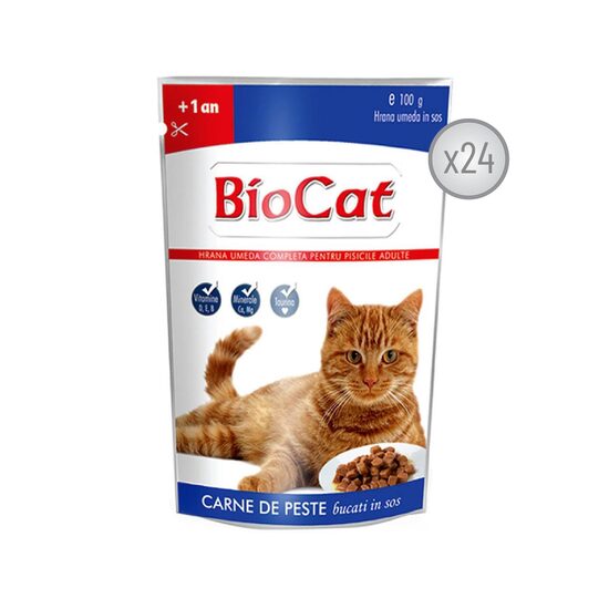 BIOCAT HRANA UMEDA PENTRU PISICI CU PESTE IN SOS - 24 PLICURI x 100G