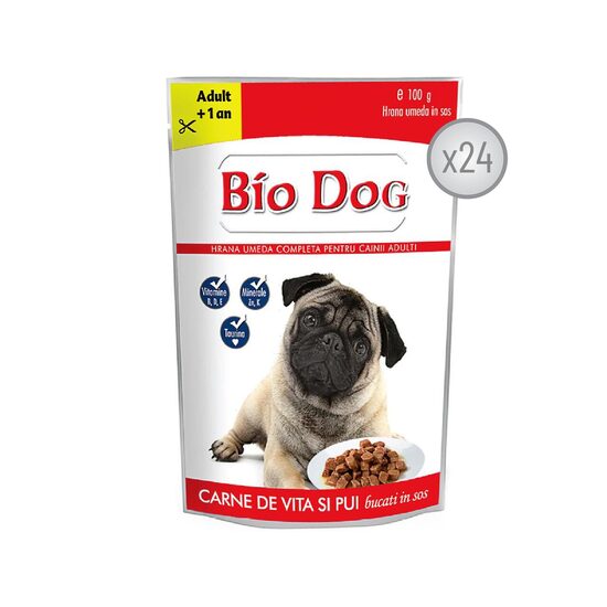 BIODOG HRANA UMEDA PENTRU CAINI CU PUI SI VITA IN SOS - 24 PLICURI x 100G