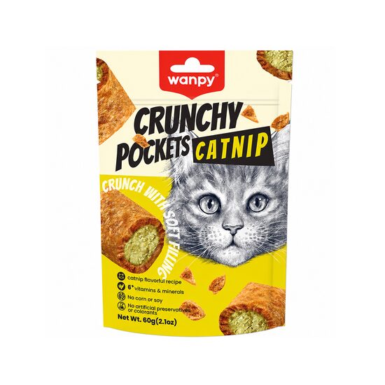 WANPY RECOMPENSE PENTRU PISICI SNACK PERNUTE CROCANTE CU PUI & CATNIP 60G