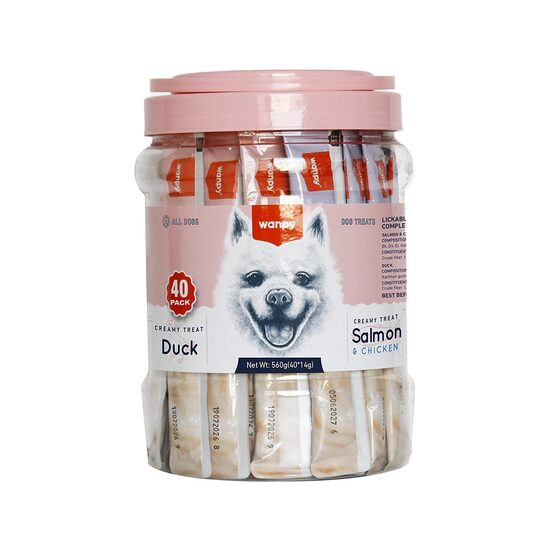 WANPY RECOMPENSE PENTRU CAINI SNACK CREMA CU RATA + SOMON & PUI 40X14G