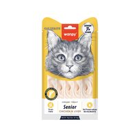 WANPY RECOMPENSE PENTRU PISICI SENIOARE (>7ANI) SNACK CREMA CU PUI & FICAT DISPLAY (12 PACHETE X 5 PLICULETE X 14 G)