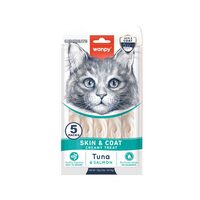 WANPY RECOMPENSE PENTRU PISICI SNACK CREMA SKIN&COAT CU TON & SOMON DISPLAY (12 PACHETE X 5 PLICULETE X 14 G)