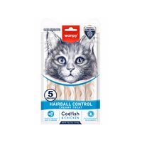 WANPY RECOMPENSE PENTRU PISICI SNACK CREMA HAIRBALL CONTROL CU COD & PUI DISPLAY (12 PACHETE X 5 PLICULETE X 14 G)