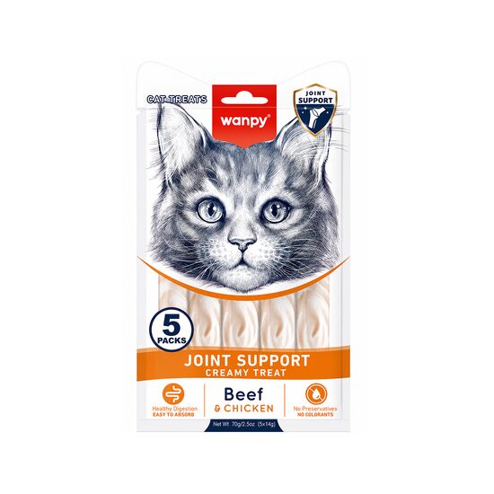WANPY RECOMPENSE PENTRU PISICI SNACK CREMA JOINT SUPPORT CU VITA & PUI DISPLAY (12 PACHETE X 5 PLICULETE X 14 G)